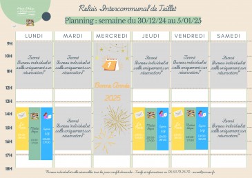 Planning du Relais intercommunal de Teillet du 30 décembre 2024 au 5 janvier 2025