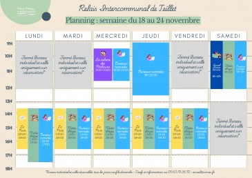 Planning du Relais intercommunal de Teillet du 18 au 24 novembre