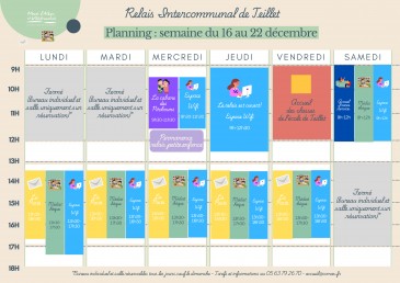 Planning du Relais intercommunal de Teillet du 16 au 22 décembre