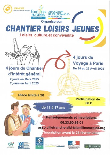 Chantier Loisirs Jeunes Familles Rurales Villefranche d'Albigeois